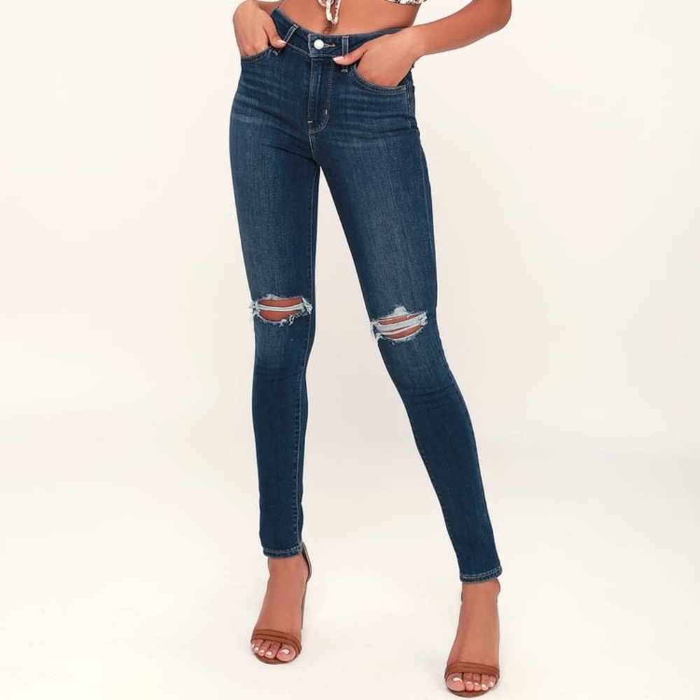 Levi’s 721 High Rise Skinny Faded Dark Wash Distressed Jeans